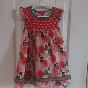 Matilda Jane Red & Pink Floral Kids Dress Cat Face Bodice Ribbon Hem